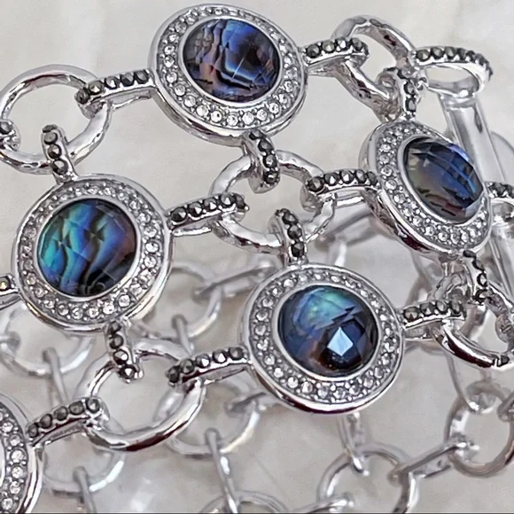 Silver Tone Hematite Labradorite CZ Cuff Bracelet